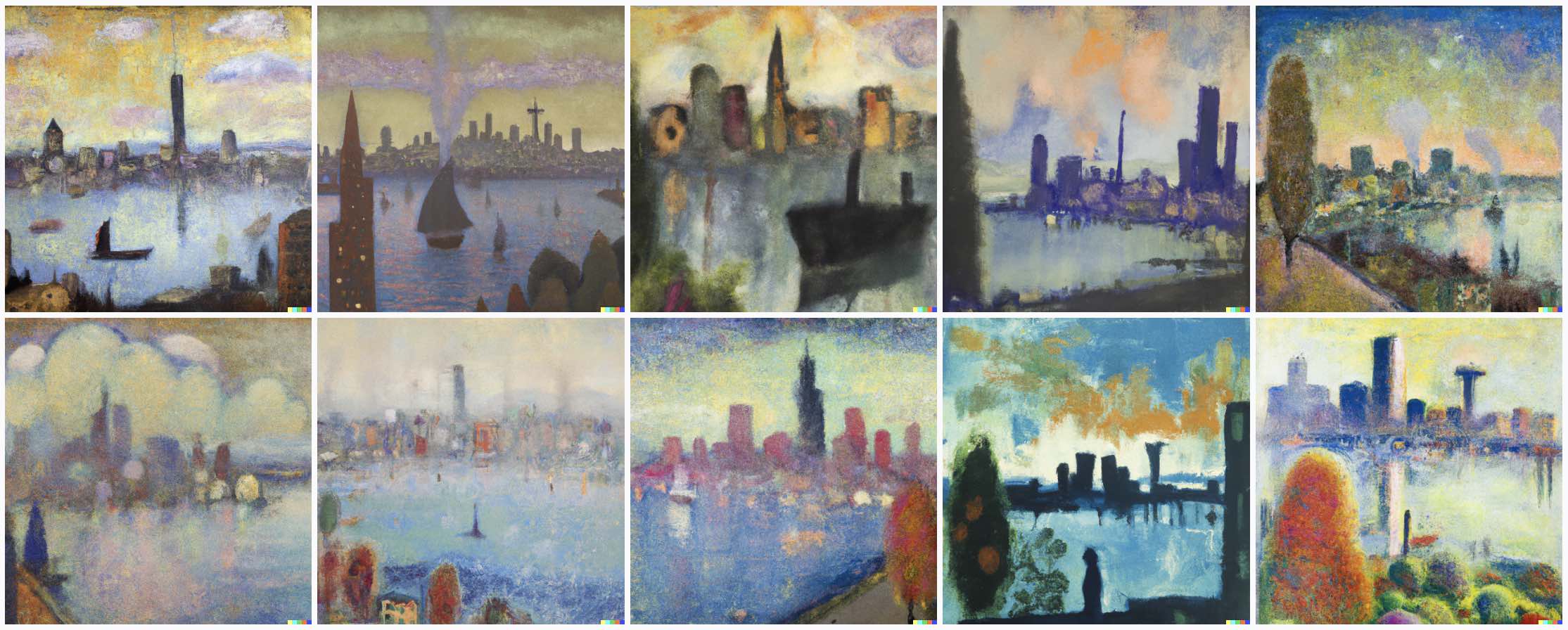 10 DALL-E pictures of "odilon redon painting of seattle"