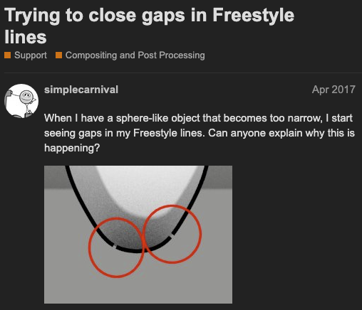 Blender forum discussion of gaps in Freestyle