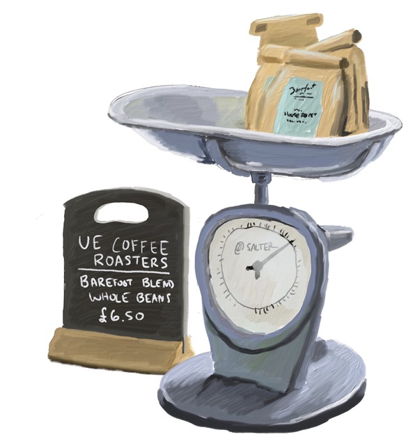 Painting of a cafe scale