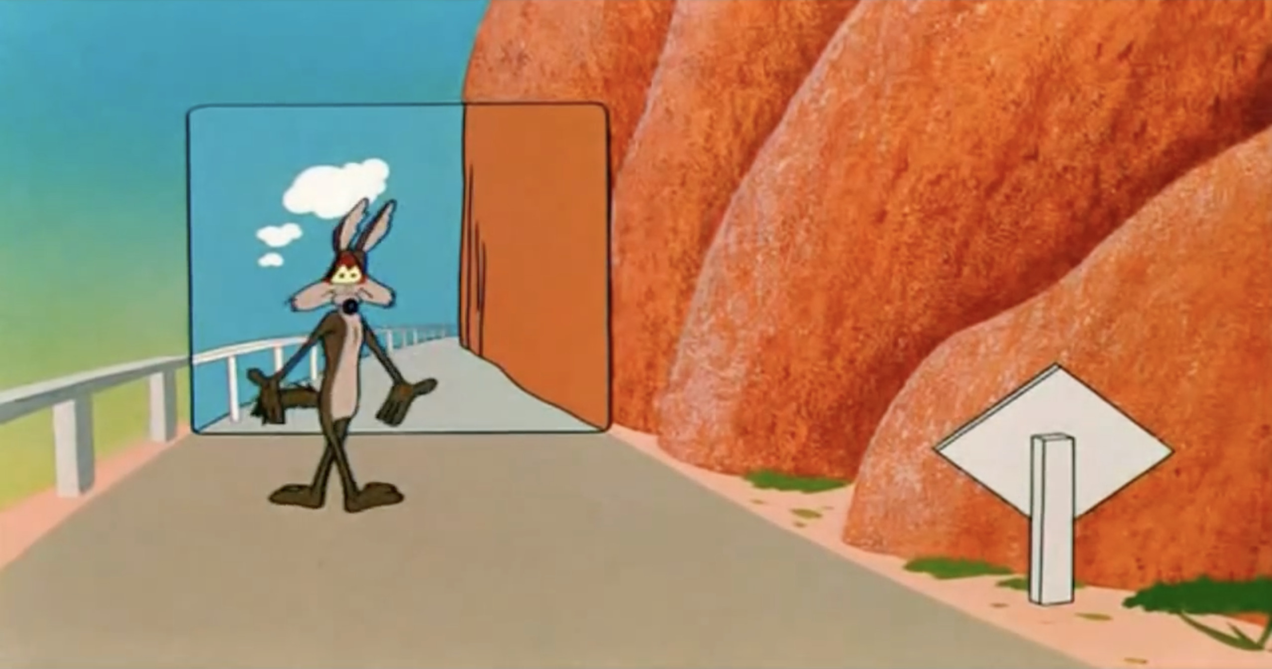 Wile E. Coyote in front of a picture